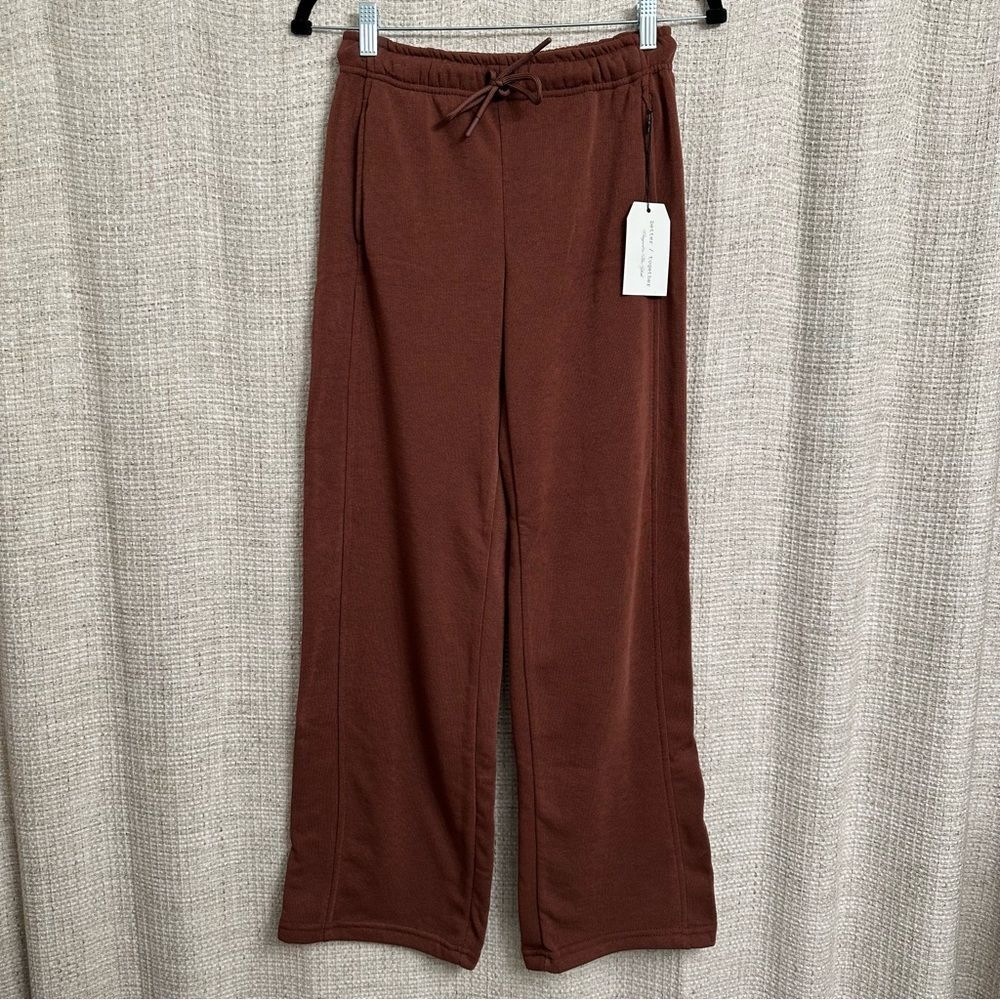 Better Together Wide Leg Flowy Sweatpants Chocolate Brown Cozy Minimalist NWT XS